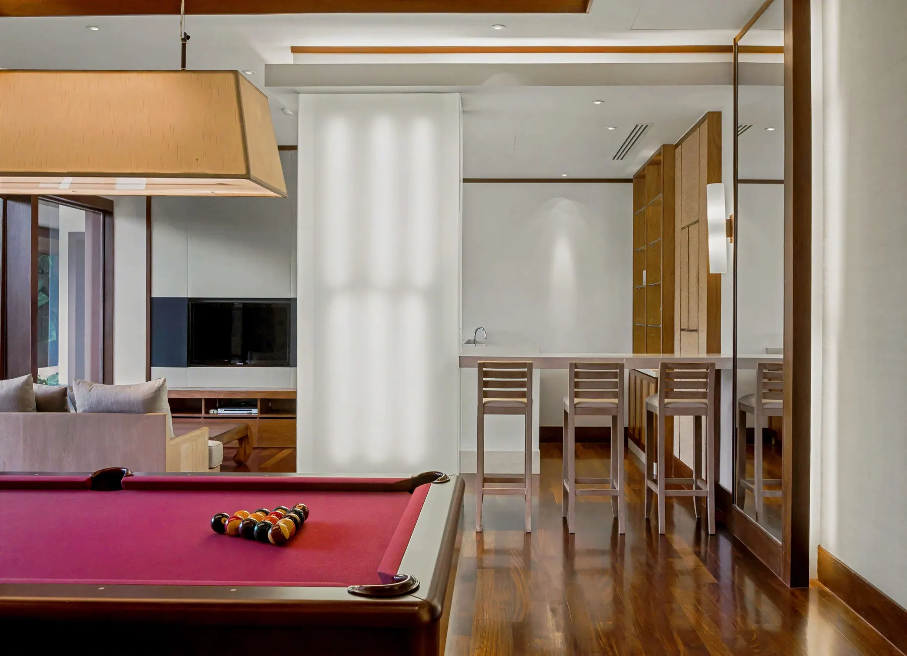 Billiards table and bar