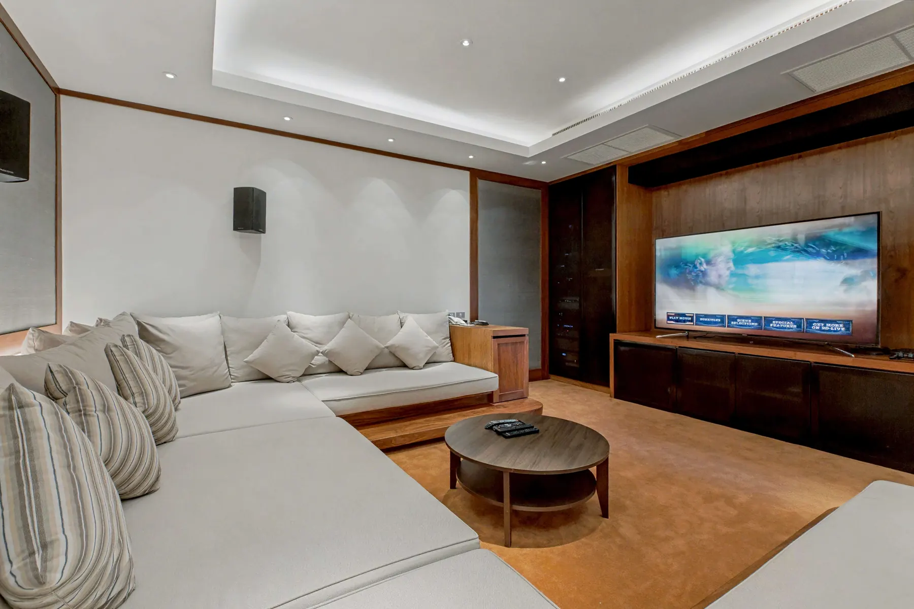 Private cinema screen and lounge seating