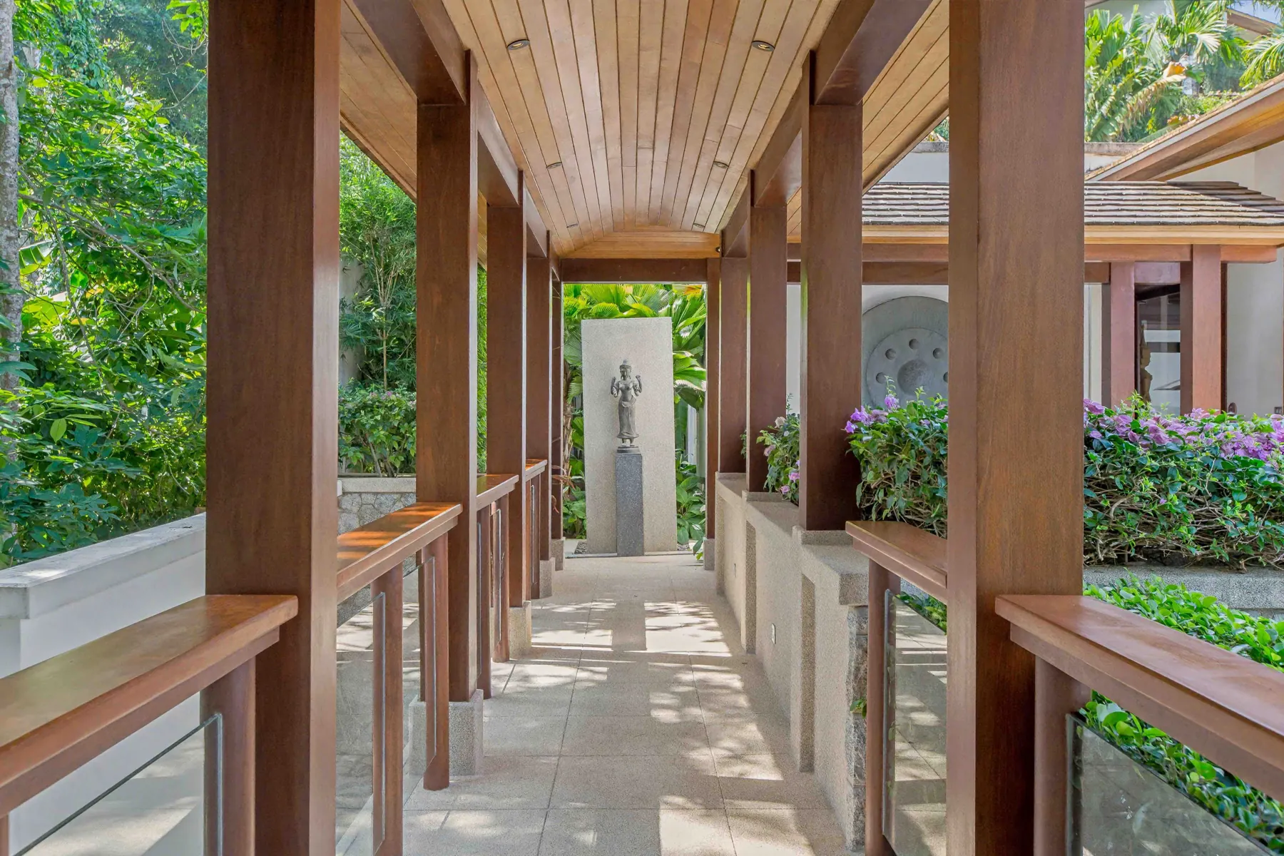 Covered timber walkway on the main level