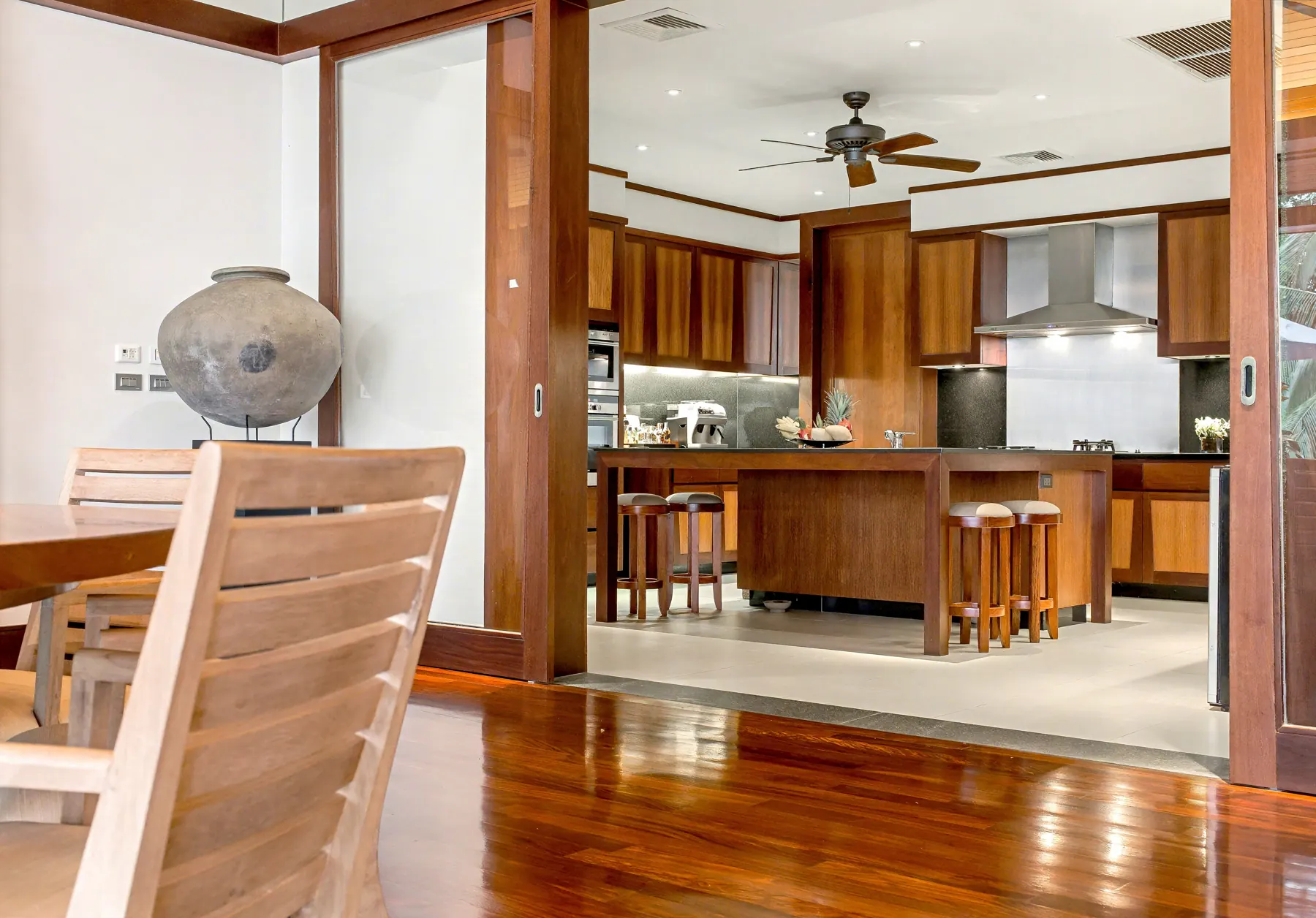 View into the kitchen from the dining area